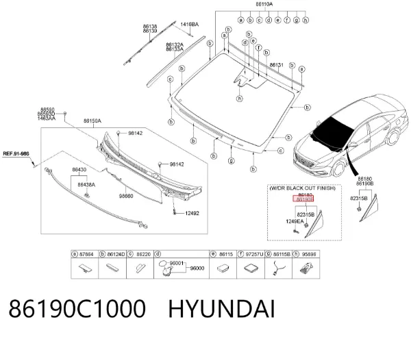 Moldura do pára-lama dianteiro direito 86190C1000 Hyundai/Kia