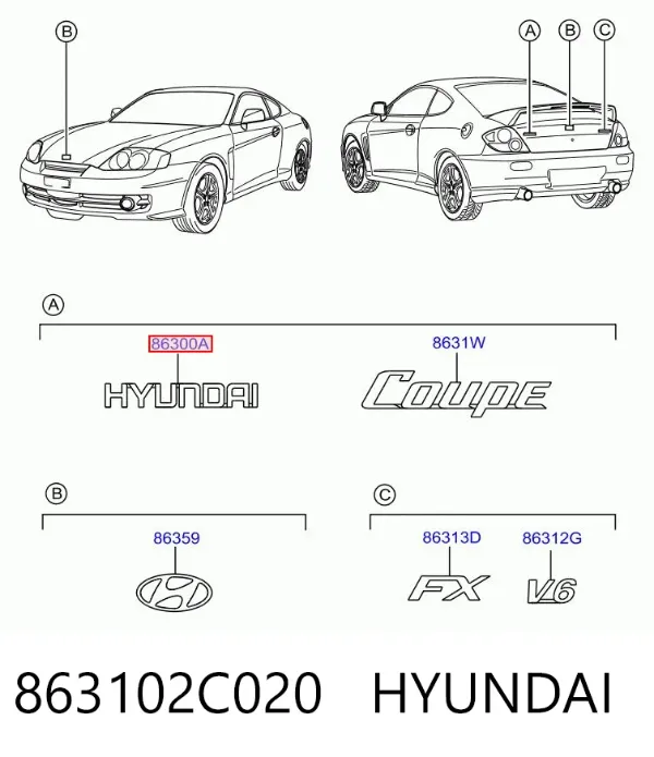 Emblema de tampa de porta-malas (emblema de firma) Hyundai Coupe II