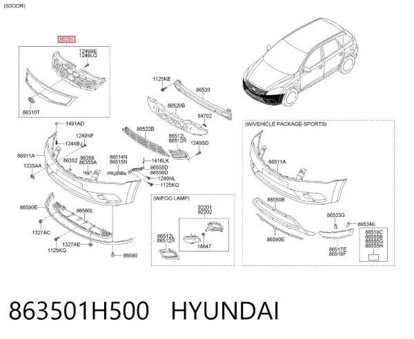 Grelha do radiador 863501H500 Hyundai/Kia