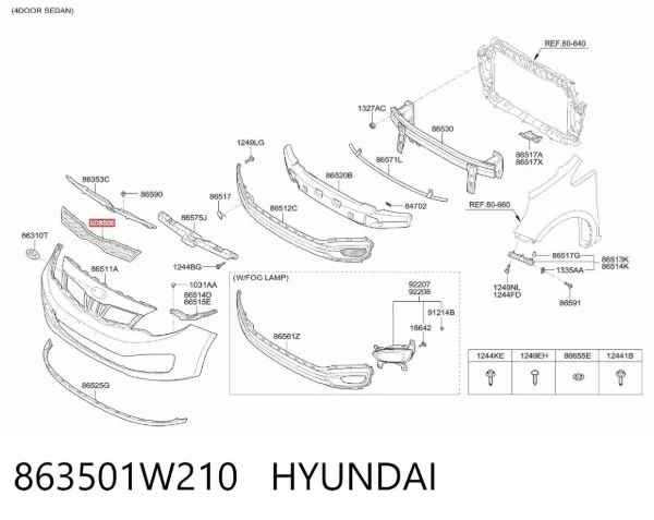 Grelha do radiador 863501W210 Hyundai/Kia