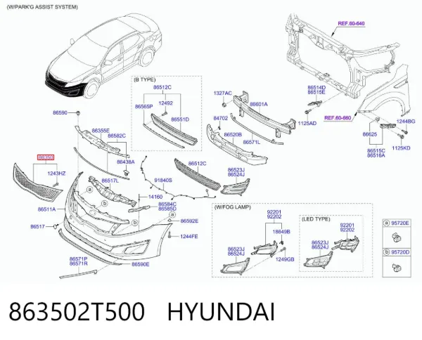 Grelha do radiador 863502T500 Hyundai/Kia