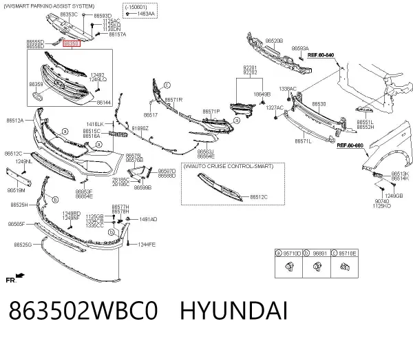 Grelha do radiador 863502WBC0 Hyundai/Kia