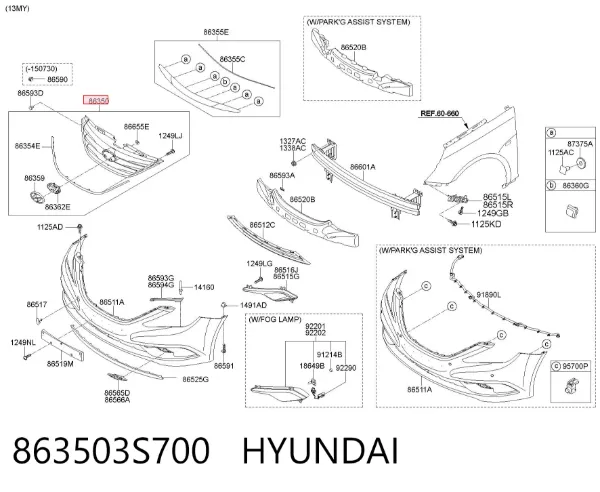 Grelha do radiador 863503S700 Hyundai/Kia