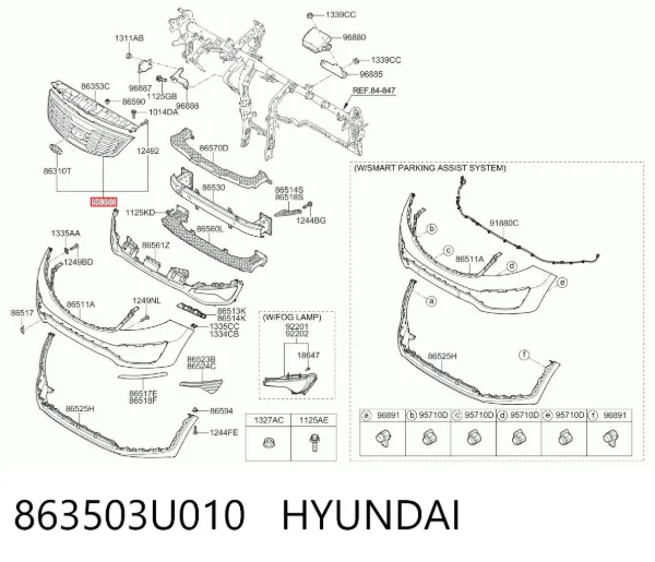 Grelha do radiador 863503U010 Hyundai/Kia