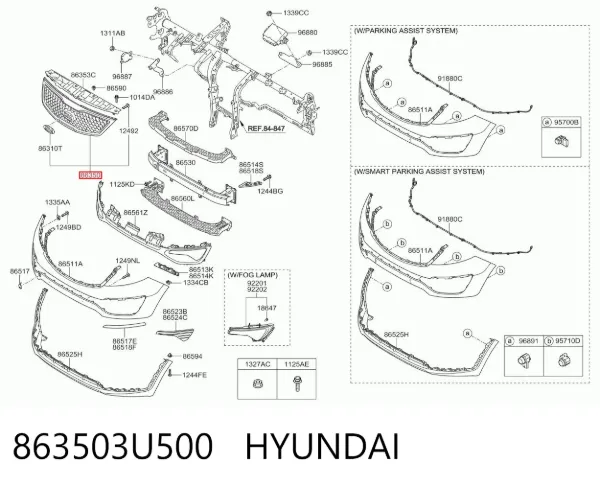 Grelha do radiador 863503U500 Hyundai/Kia
