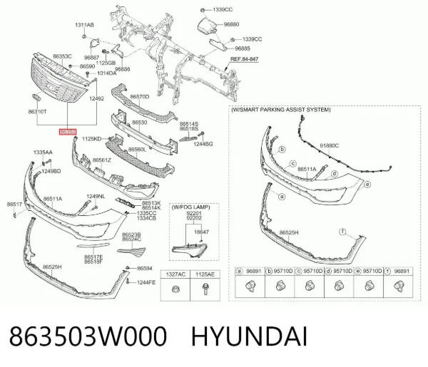Grelha do radiador 863503W000 Hyundai/Kia