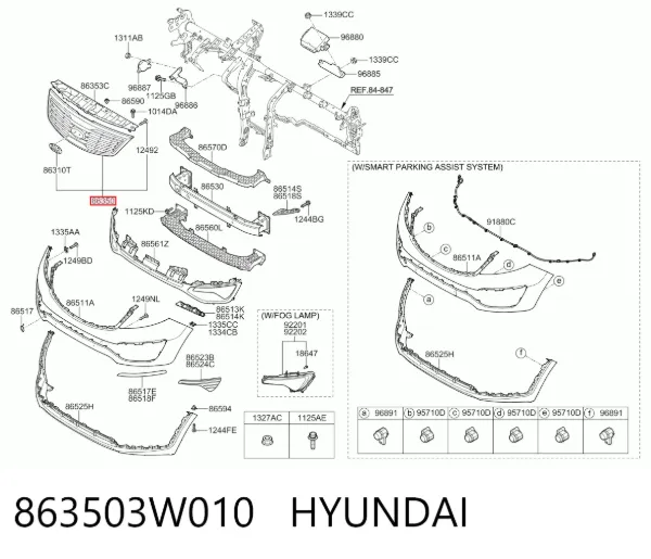 Grelha do radiador 863503W010 Hyundai/Kia