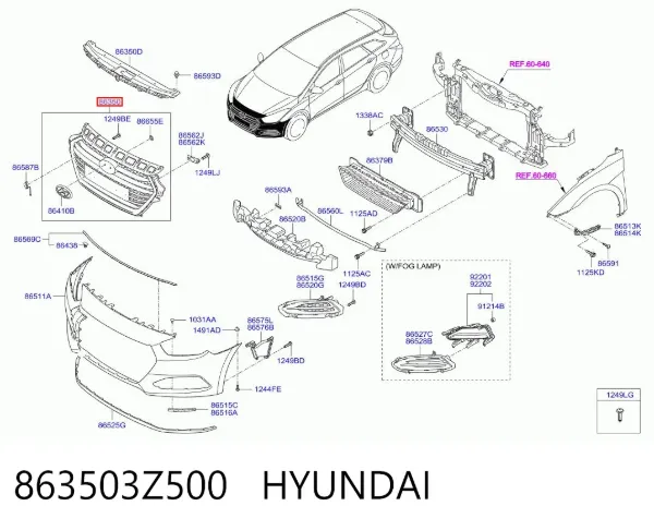 Grelha do radiador 863503Z500 Hyundai/Kia