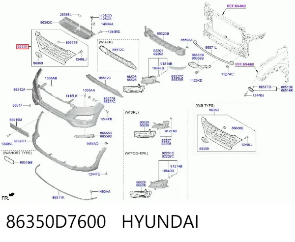 Grelha do radiador 86350D7600 Hyundai/Kia