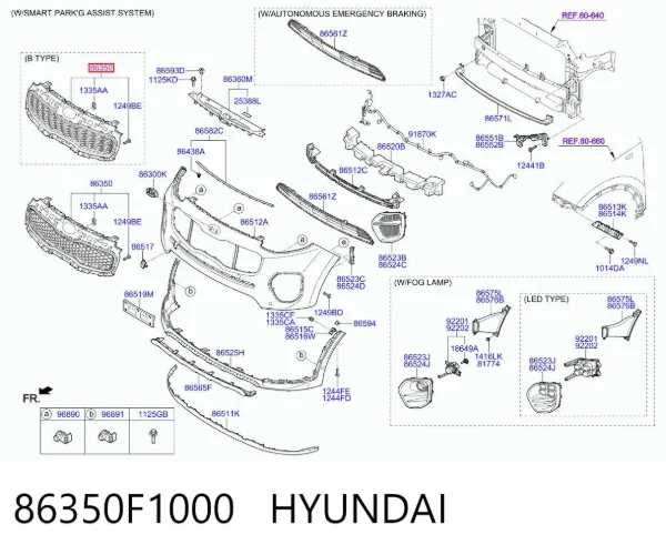 Grelha do radiador 86350F1000 Hyundai/Kia