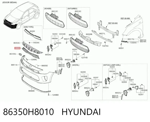 Grelha do radiador 86350H8010 Hyundai/Kia