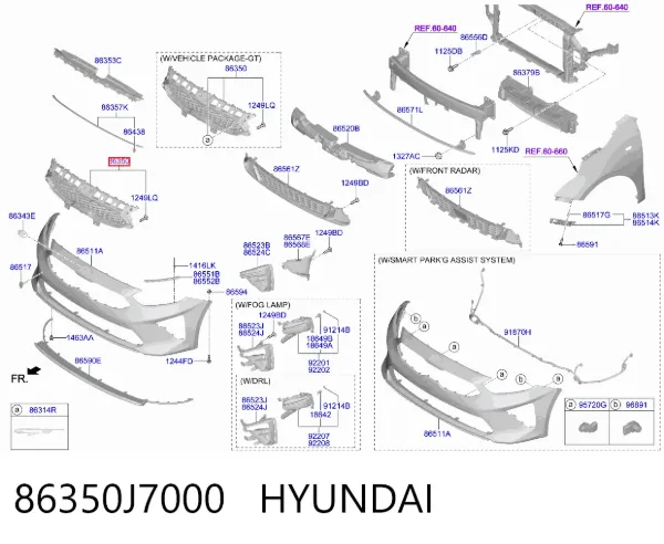 Grelha do radiador 86350J7000 Hyundai/Kia