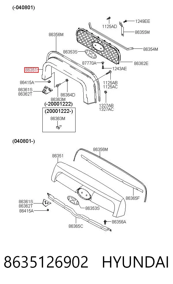 Grelha do radiador 8635126902 Hyundai/Kia