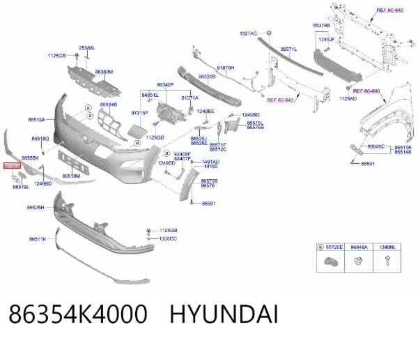 Emblema do pára-choque dianteiro 86354K4000 Hyundai/Kia
