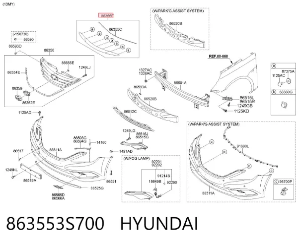 Moldura superior de grelha do radiador 863553S700 Hyundai/Kia