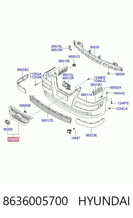 Grelha do radiador 8636005700 Hyundai/Kia