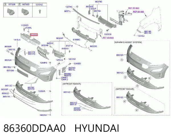 Moldura superior de grelha do radiador 86360DDAA0 Hyundai/Kia