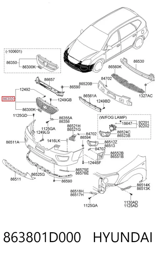 Grelha do radiador 863801D000 Hyundai/Kia