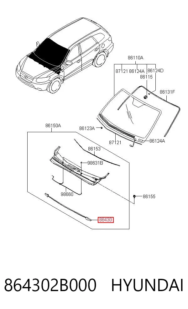 Vedação da capota 864302B000 Hyundai/Kia
