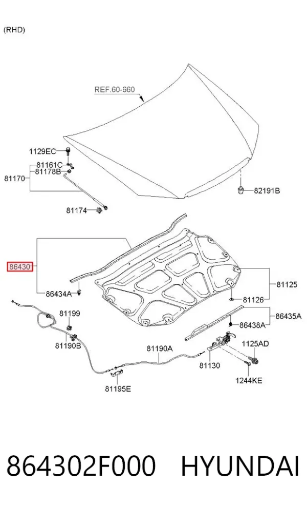 Vedação da capota 864302F000 Hyundai/Kia