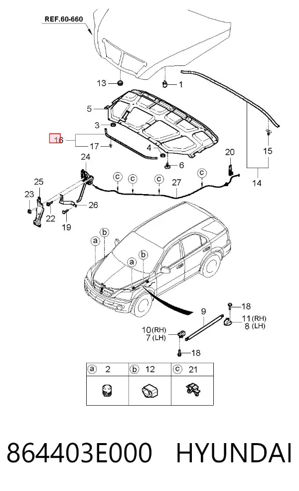 Vedação da capota 864403E000 Hyundai/Kia