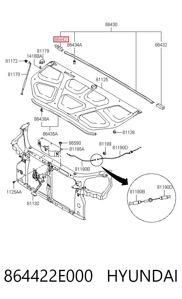 Vedação da capota 864422E000 Hyundai/Kia