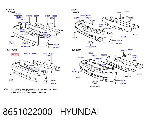 Pára-choque dianteiro 8651022000 Hyundai/Kia