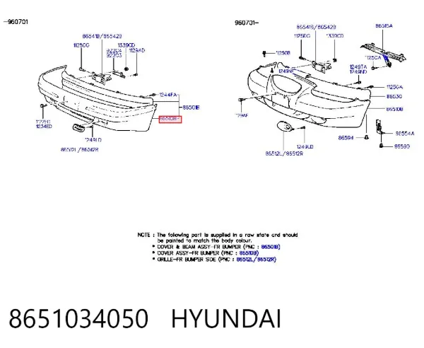 Pára-choque dianteiro 8651034050 Hyundai/Kia