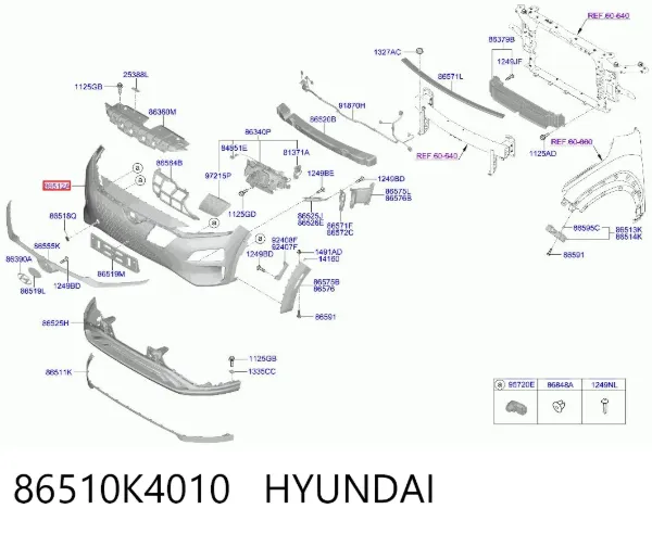 Pára-choque dianteiro, parte superior 86510K4010 Hyundai/Kia