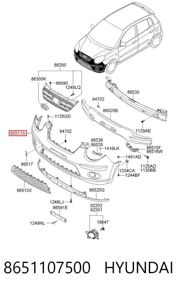 Pára-choque dianteiro 8651107500 Hyundai/Kia