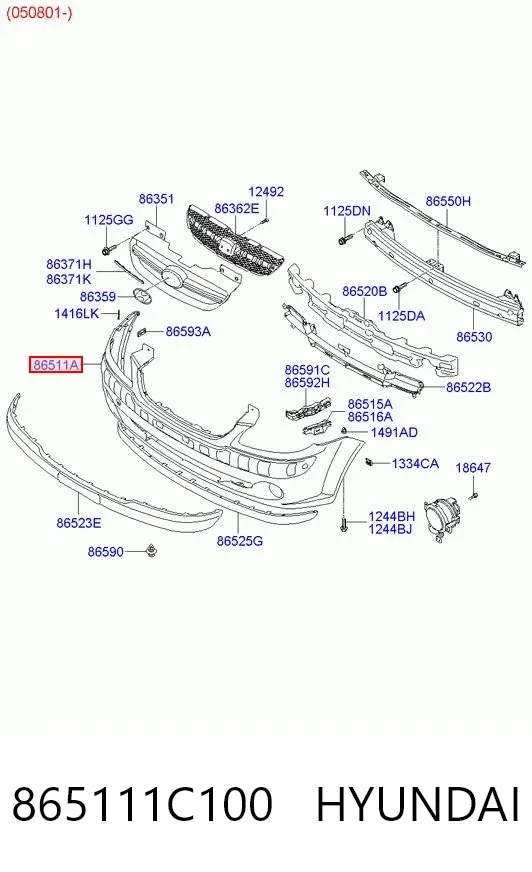 Pára-choque dianteiro 865111C100 Hyundai/Kia