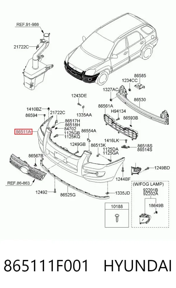 Pára-choque dianteiro 865111F001 Hyundai/Kia