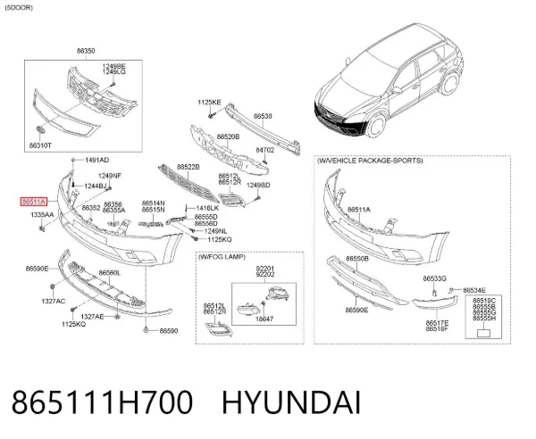Pára-choque dianteiro 865111H700 Hyundai/Kia
