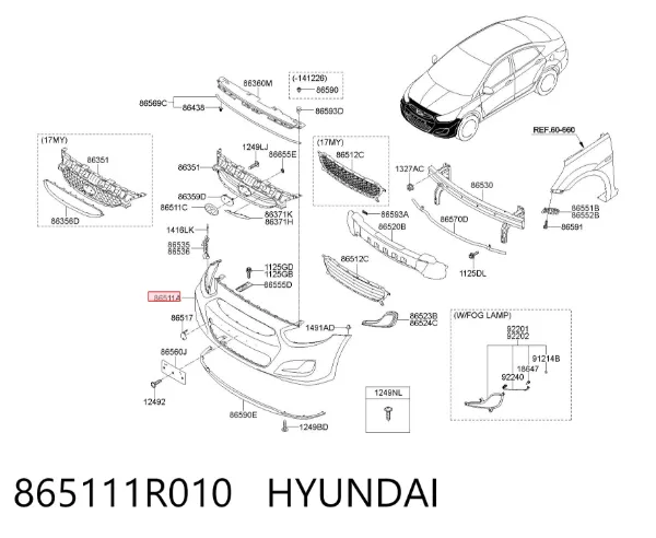 Pára-choque dianteiro 865111R010 Hyundai/Kia