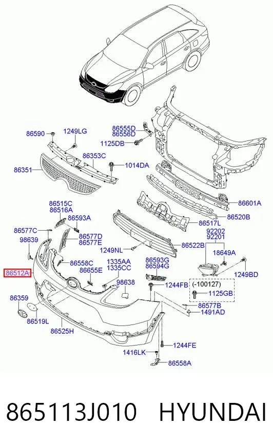 Pára-choque dianteiro, parte superior 865113J010 Hyundai/Kia