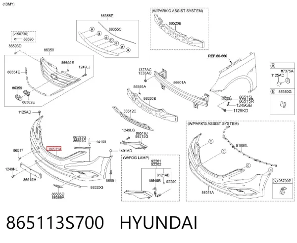 Pára-choque dianteiro 865113S700 Hyundai/Kia