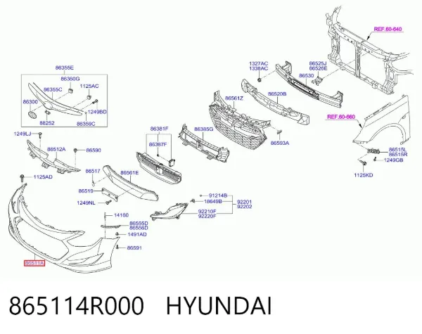 Pára-choque dianteiro 865114R000 Hyundai/Kia