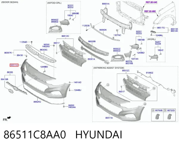 Pára-choque dianteiro 86511C8AA0 Hyundai/Kia