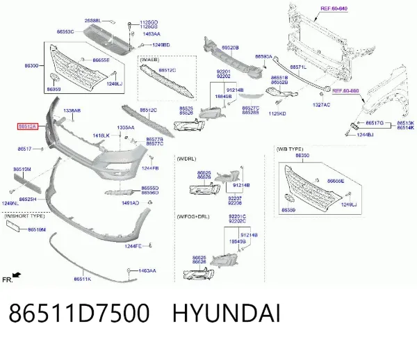 Pára-choque dianteiro 86511D7500 Hyundai/Kia