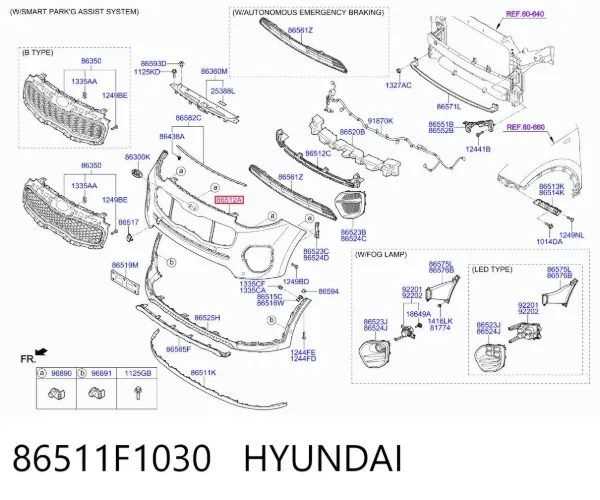 Pára-choque dianteiro 86511F1030 Hyundai/Kia