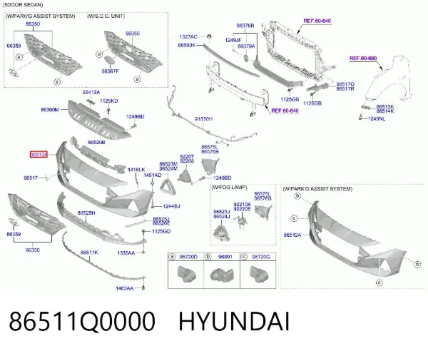 Pára-choque dianteiro, parte superior 86511Q0000 Hyundai/Kia