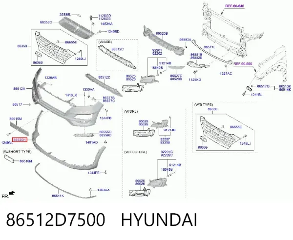Pára-choque dianteiro, parte inferior 86512D7500 Hyundai/Kia