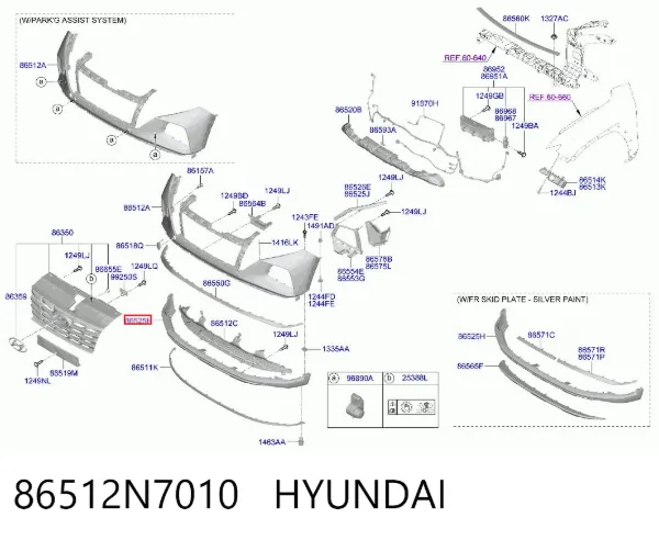 Pára-choque dianteiro, parte inferior 86512N7010 Hyundai/Kia