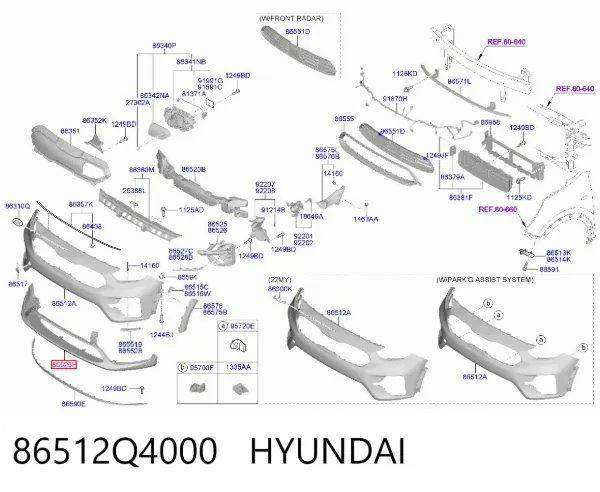 Pára-choque dianteiro, parte inferior 86512Q4000 Hyundai/Kia