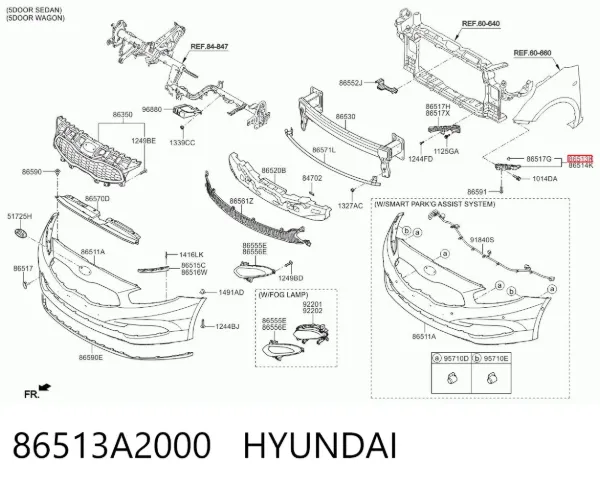 Consola externa esquerda do pára-choque dianteiro 86513A2000 Hyundai/Kia