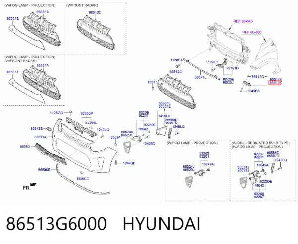 Consola do pára-choque dianteiro esquerdo 86513G6000 Hyundai/Kia