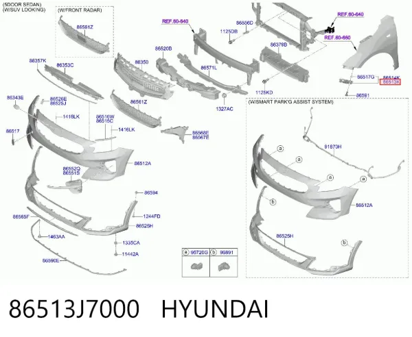 Consola do pára-choque dianteiro esquerdo 86513J7000 Hyundai/Kia
