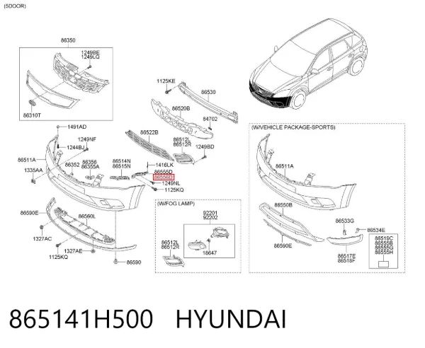 Consola externa direita do pára-choque dianteiro 865141H500 Hyundai/Kia