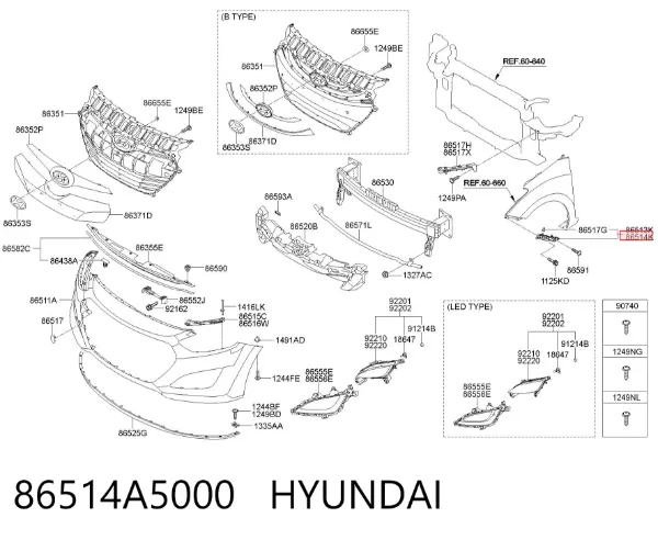 Consola do pára-choque dianteiro direito 86514A5000 Hyundai/Kia