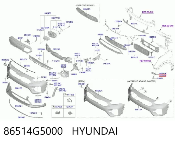 Consola do pára-choque dianteiro direito 86514G5000 Hyundai/Kia